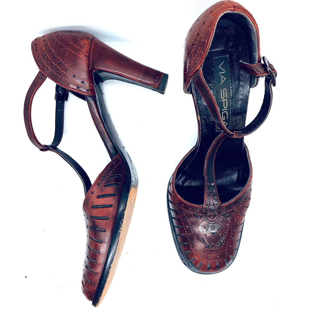 Via Spiga Burgundy Italian Leather Heeled Sandals 7.5
